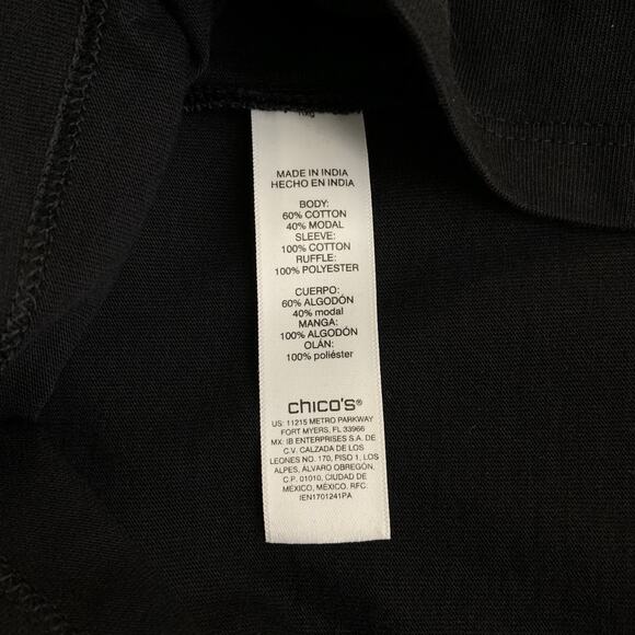 Chico's Top NWT Women's Size 4 (2x) Black Georgette Scoop Neck Ruffle Sleeve - Picture 5 of 7